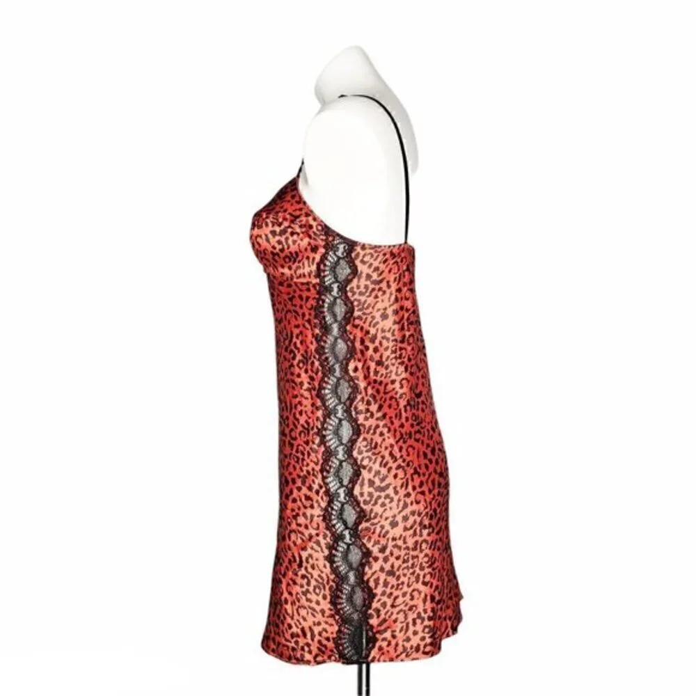 Victoria's‎ Secret Leopard Print Satin Lace Side Trim Chemise Slip Dress Medium